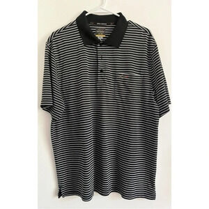 Greg Norman • Black White Striped Five Iron Golf Polo